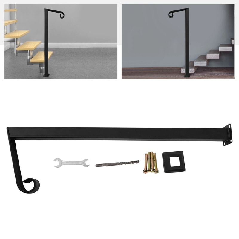 Adjustable Black Steel Railing Handrail For Steps Heavy Duty Metal Stair Handrail 5