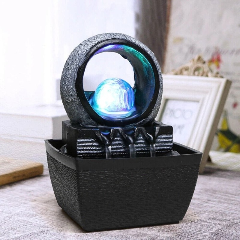 Tabletop Water Fountain Indoor Waterfall LED Lighting Decor For Home Office Relaxation 0