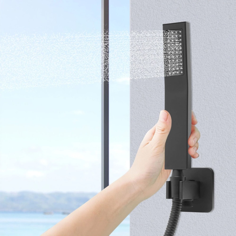 Matte Black Square Handheld Shower Head With Hose And Wall Connector 1