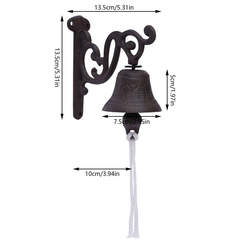 Cast Iron Farmhouse Wall Mounted Door Bell Vintage Decorative Outdoor Bell 19