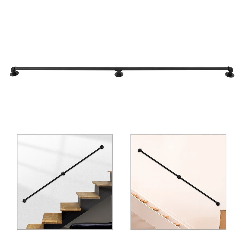 Black Metal Wall Mounted Handrail For Indoor Outdoor Stairs 3
