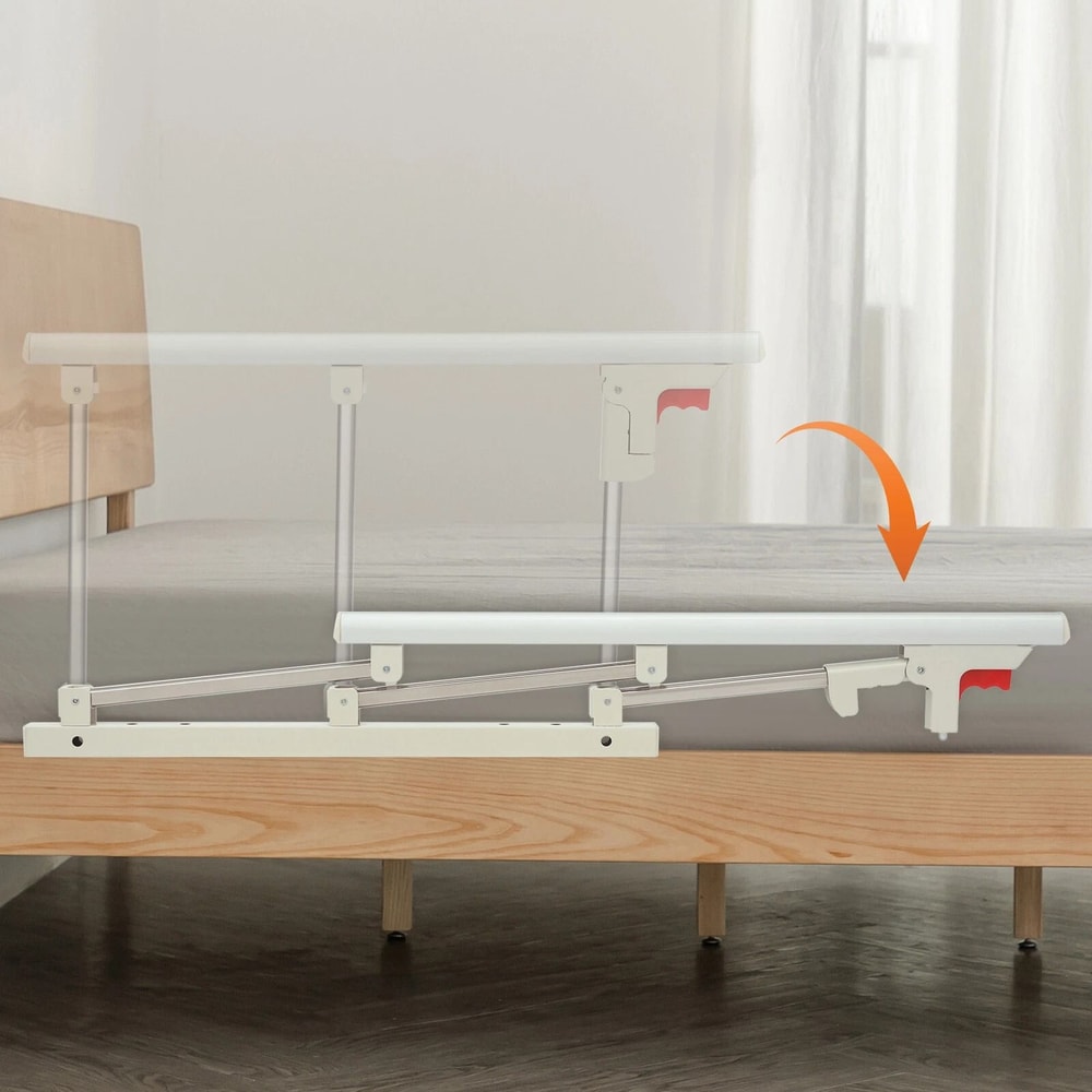 Foldable Bed Safety Rail With Support Handle For Seniors And Bedside Stability 4