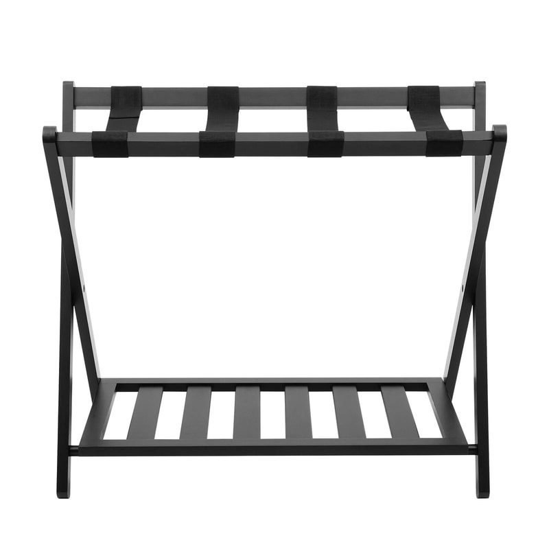 Foldable Wooden Luggage Rack With Shoe Shelf Suitcase Stand For Bedroom Hotel And Guest Rooms 2