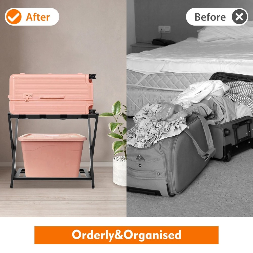 Foldable Wooden Luggage Rack With Shoe Shelf Suitcase Stand For Bedroom Hotel And Guest Rooms 16