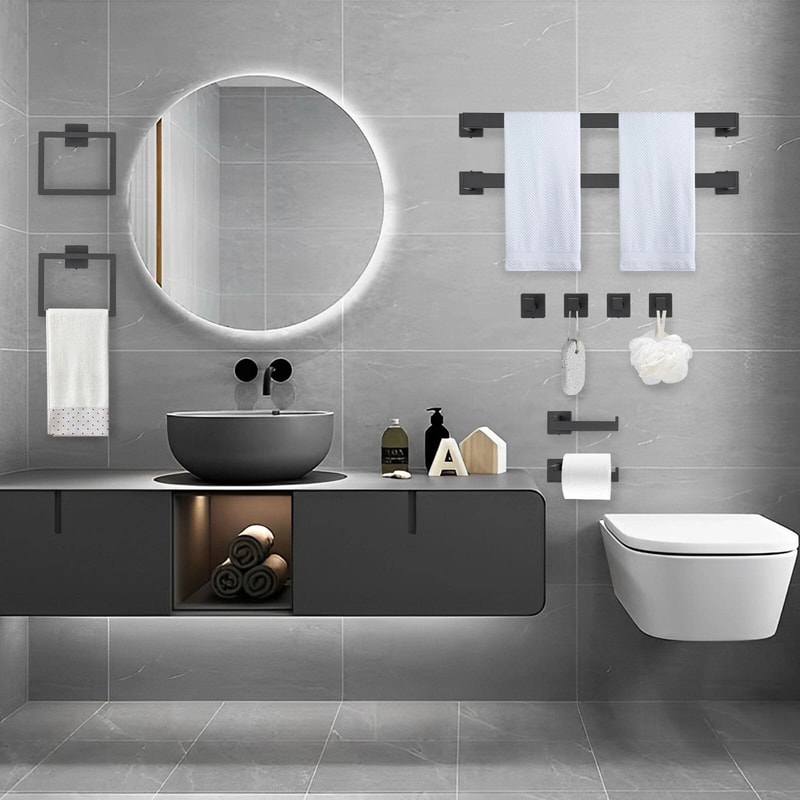Matte Black Bathroom Accessories Set Towel Bar Hook Organizer 1