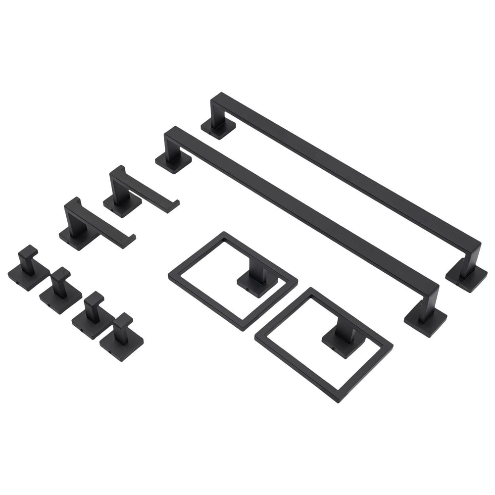 Matte Black Bathroom Accessories Set Towel Bar Hook Organizer 4