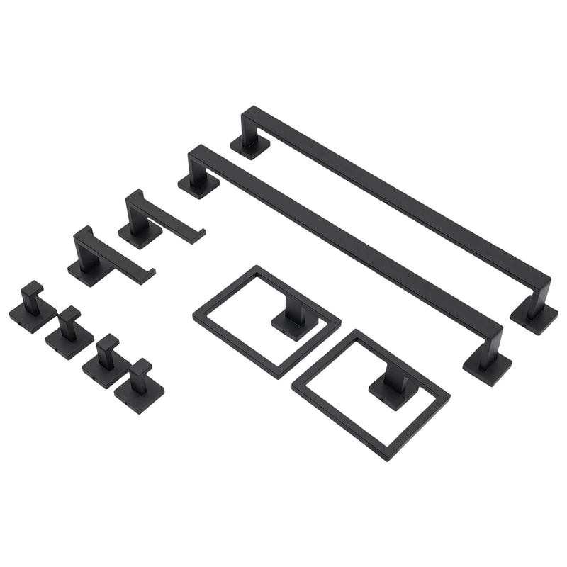 Matte Black Bathroom Accessories Set Towel Bar Hook Organizer 4