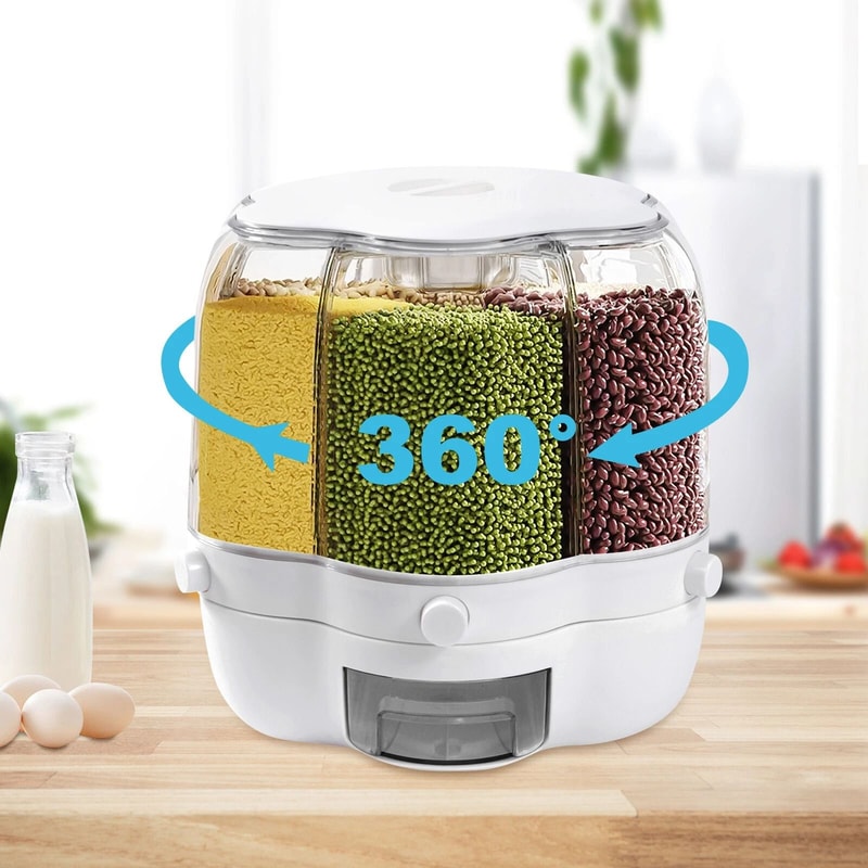 Premium Grid Rotating Rice Dispenser Dry Food Storage Organizer Grain Storage Container 4