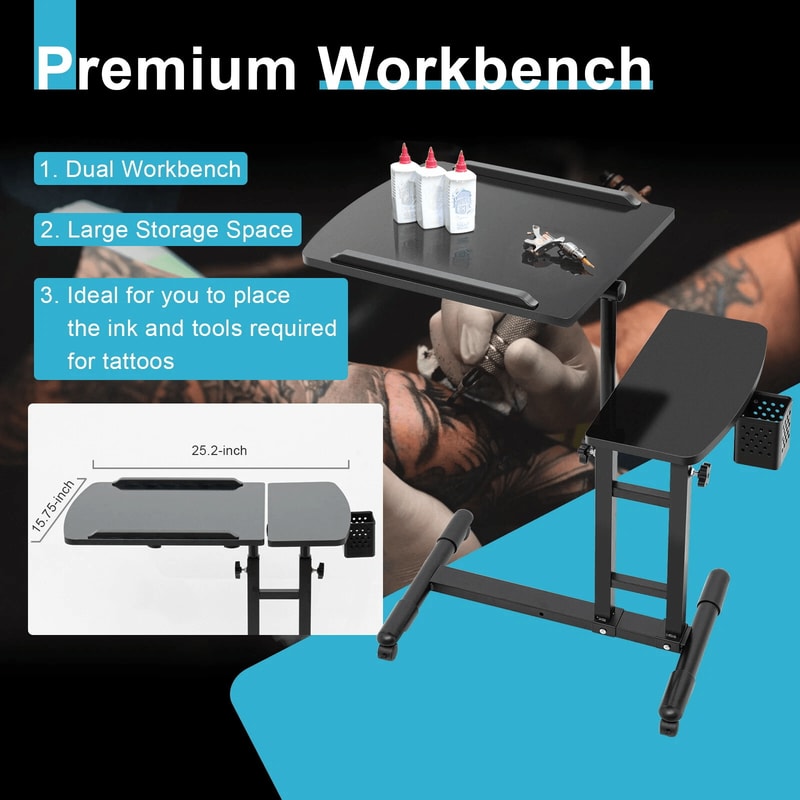 Portable Tattoo Work Station With Adjustable Arm Rest Mobile Desk 19