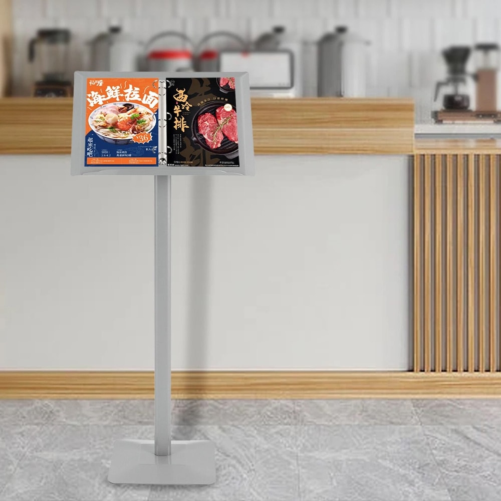 Professional Floor Menu Display Stand With Page Flip Binder Rack 7