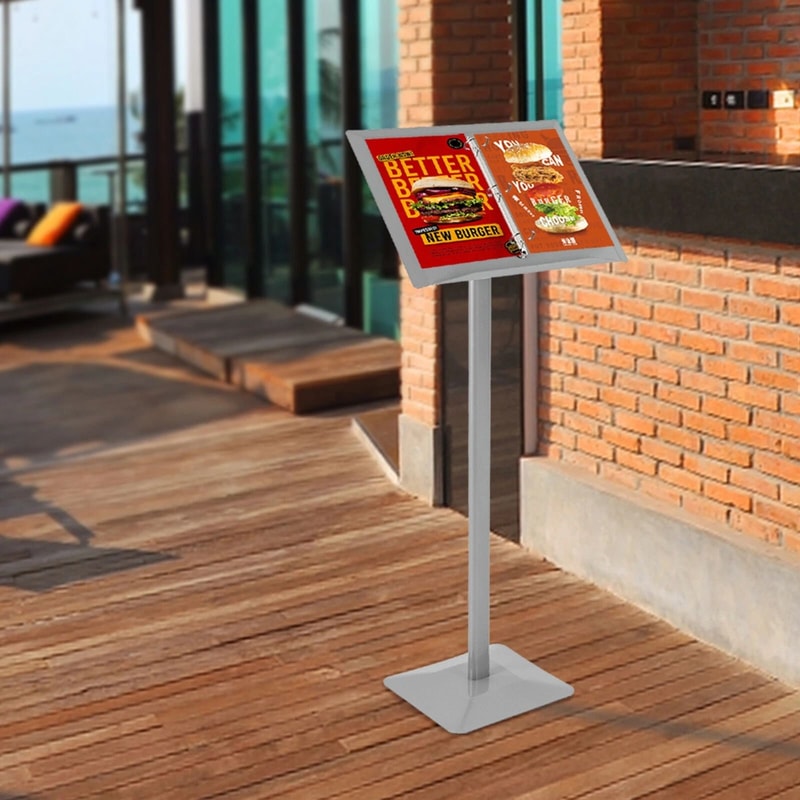 Professional Floor Menu Display Stand With Page Flip Binder Rack 3