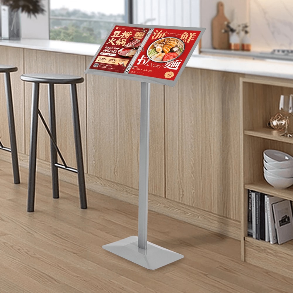 Professional Floor Menu Display Stand With Page Flip Binder Rack 4
