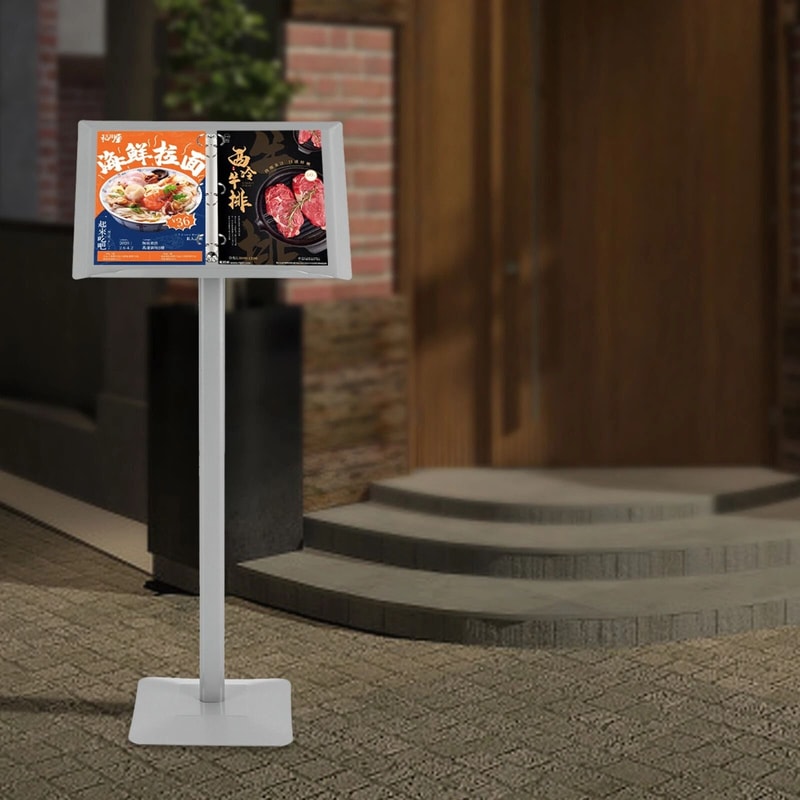Professional Floor Menu Display Stand With Page Flip Binder Rack 6