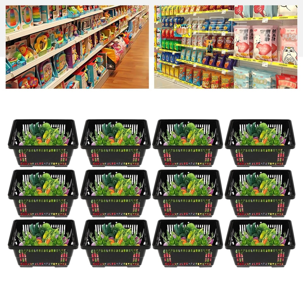 Durable Plastic Shopping Baskets With Handles Retail Grocery Store Market Baskets 4