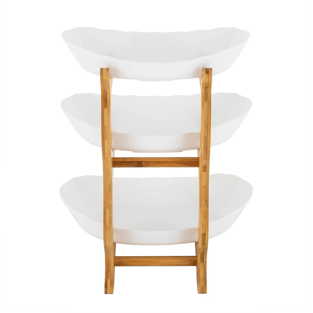 Premium Tier Bamboo Serving Stand Space Saving Fruit Dessert Display 6