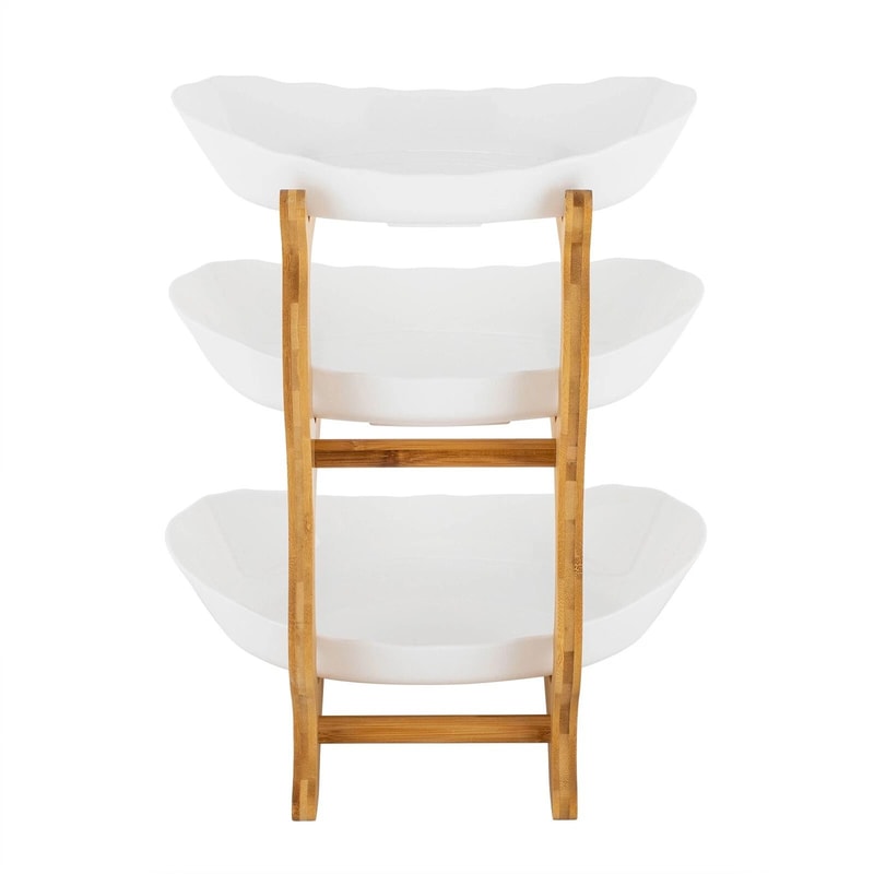 Premium Tier Bamboo Serving Stand Space Saving Fruit Dessert Display 6