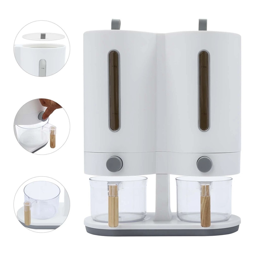 Premium Dual Rice Dry Food Dispenser Large Capacity Kitchen Storage With Measuring Cups 8