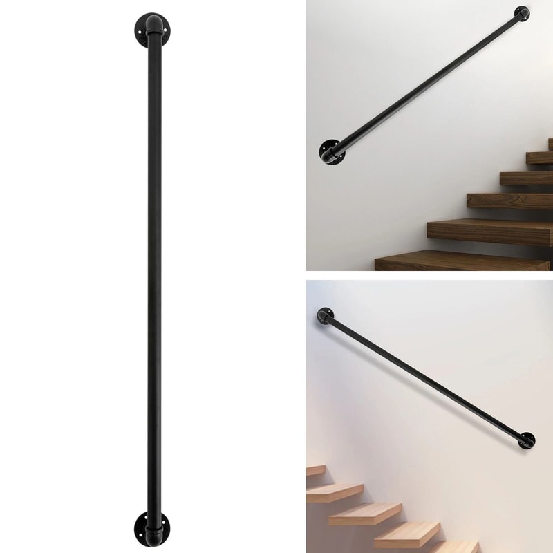 Modern Black Wall Mounted Stair Handrail For Indoor Outdoor Steps 3