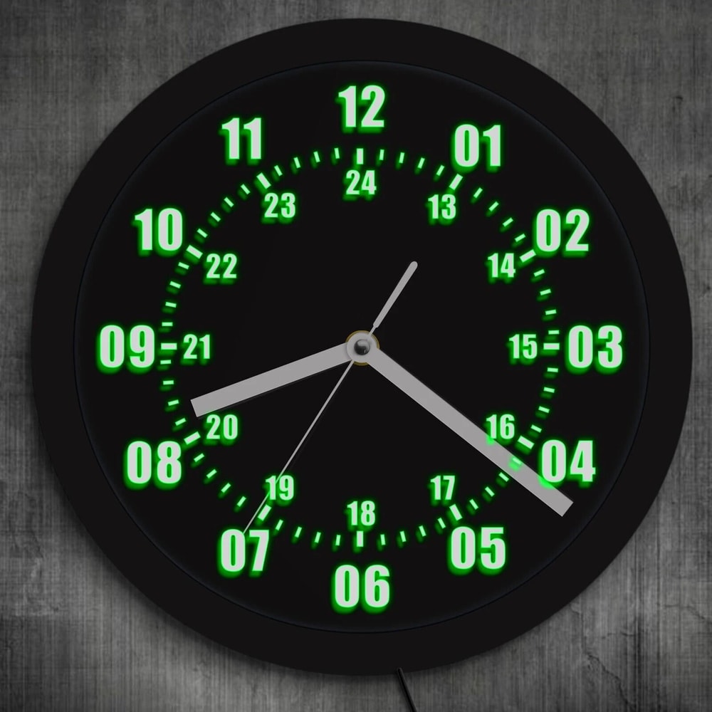 Military Time Wall Clock With Hour Display LED Backlight And Remote Control 1