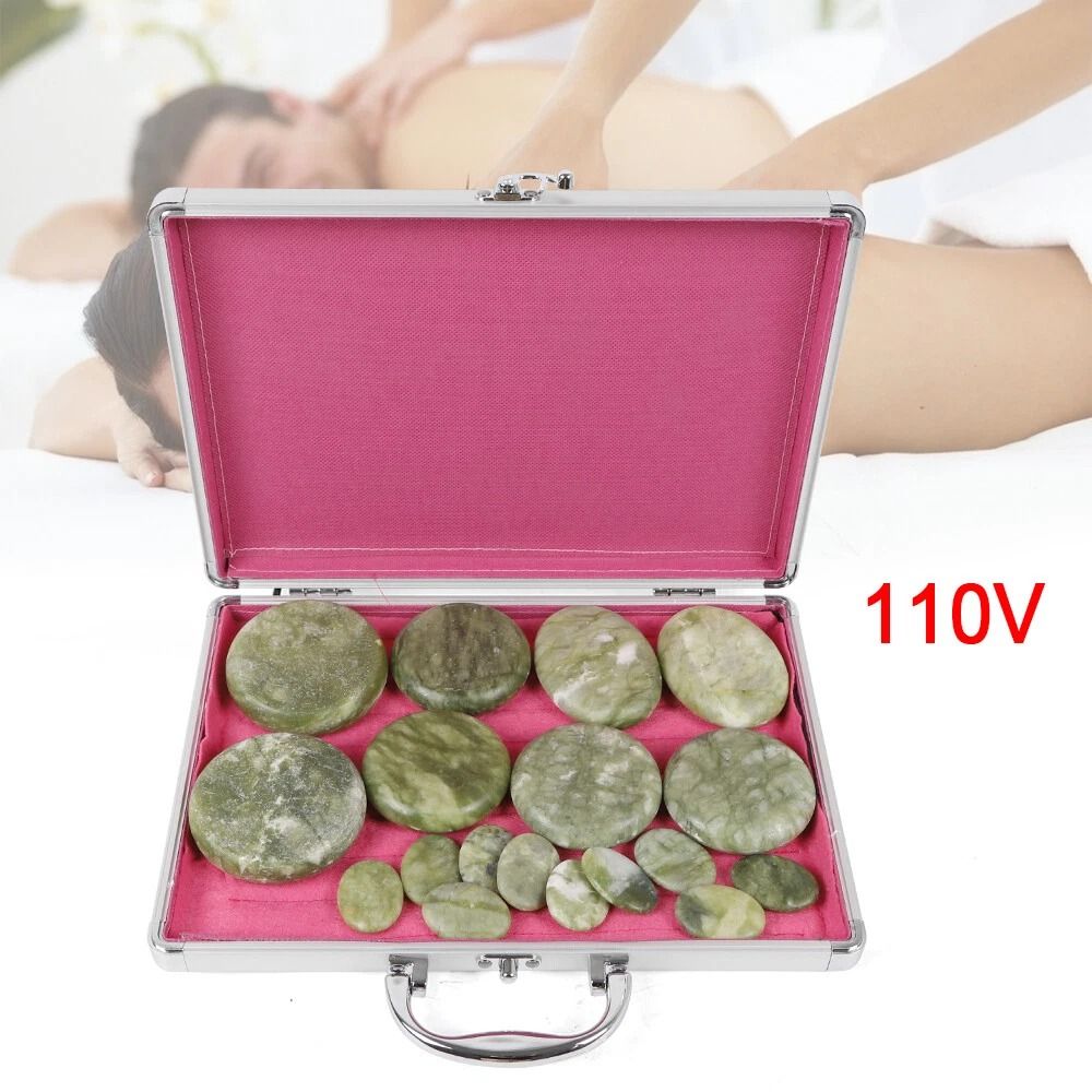 Natural Jade Hot Massage Stones Spa Kit With Heated Warmer 3