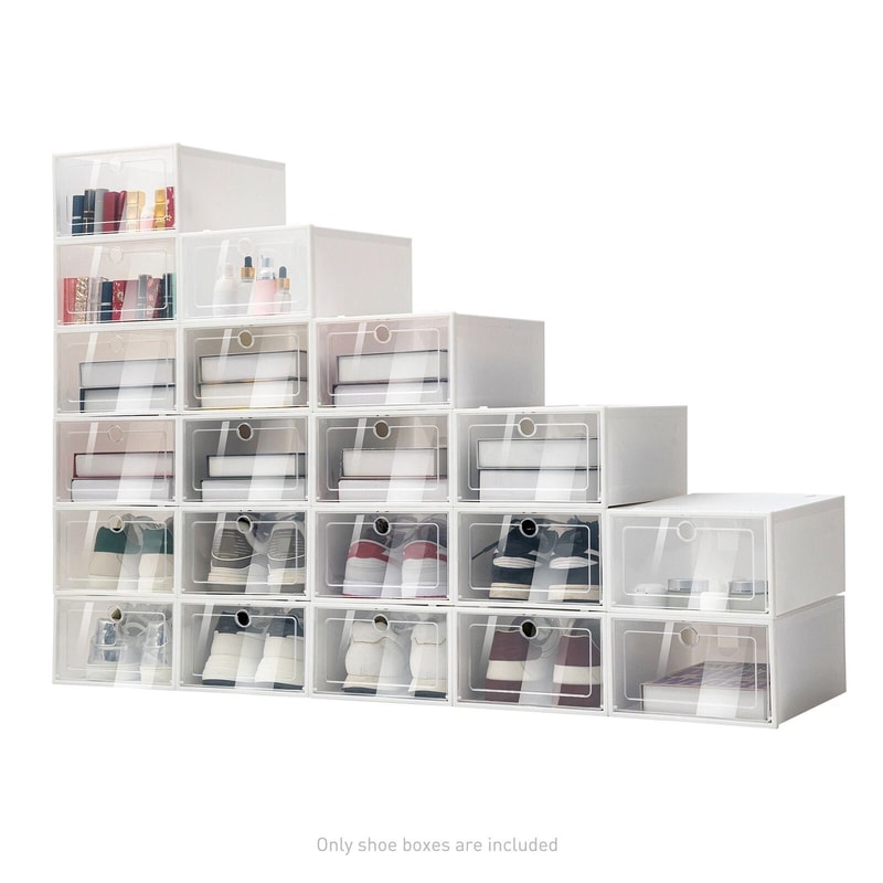 Large Plastic Shoe Storage Boxes Stackable Clear Organizer 2