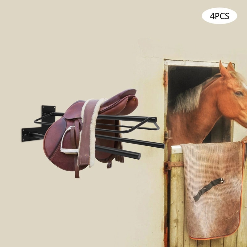 Heavy Duty Wall Mounted Saddle Rack With Double Pad Bars Equestrian Organizer 3
