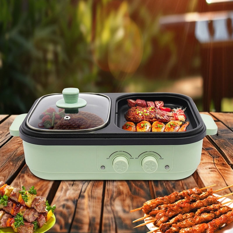 Premium Hot Pot Grill Combo Multi Function Electric Hot Pot Indoor BBQ Hot Pot 16