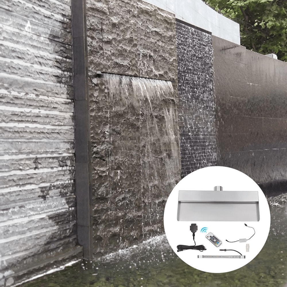 LED Waterfall Spillway Stainless Steel Pool Fountain With Remote 1