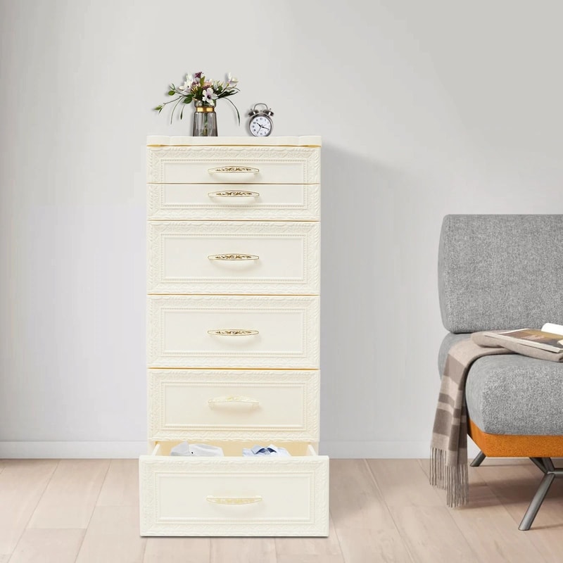 Bathroom Storage Cabinet With Drawers Beige Floor Organizer 17