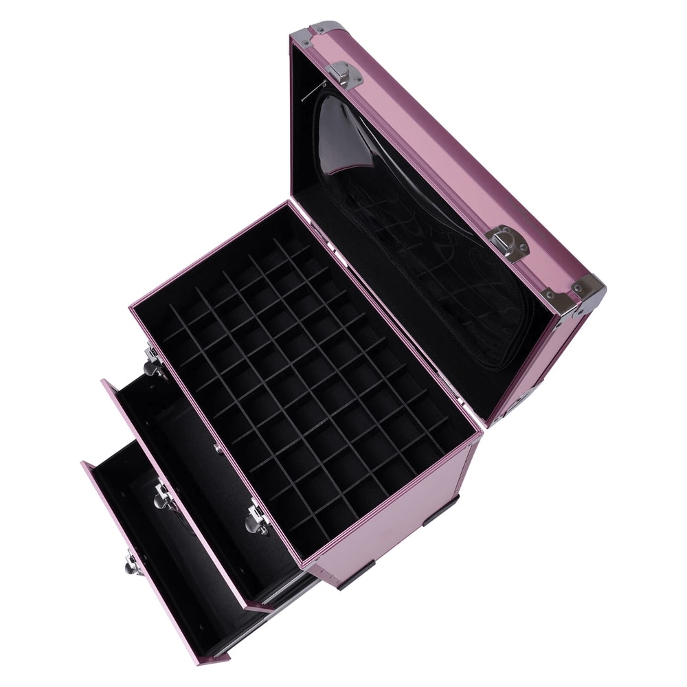 Professional Rolling Makeup Case With Lockable Tiered Salon Cosmetic Organizer 15