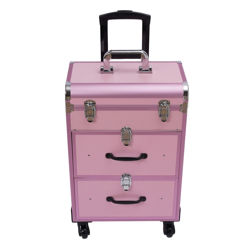 Professional Rolling Makeup Case With Lockable Tiered Salon Cosmetic Organizer 6