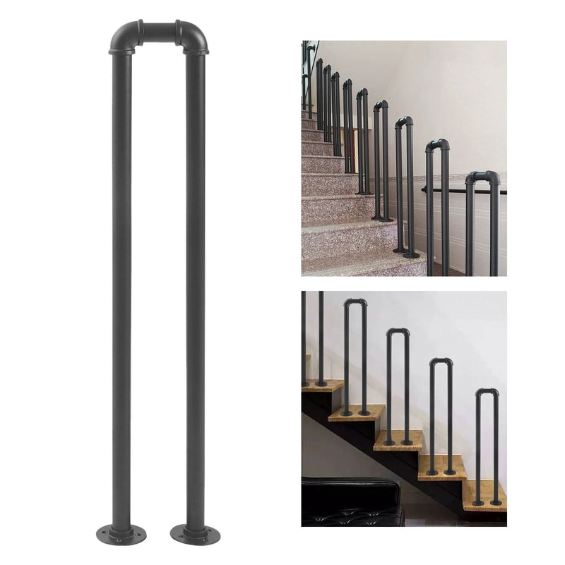 Matte Black U Shaped Stair Handrail Wall Mounted Safety Support Rail 10