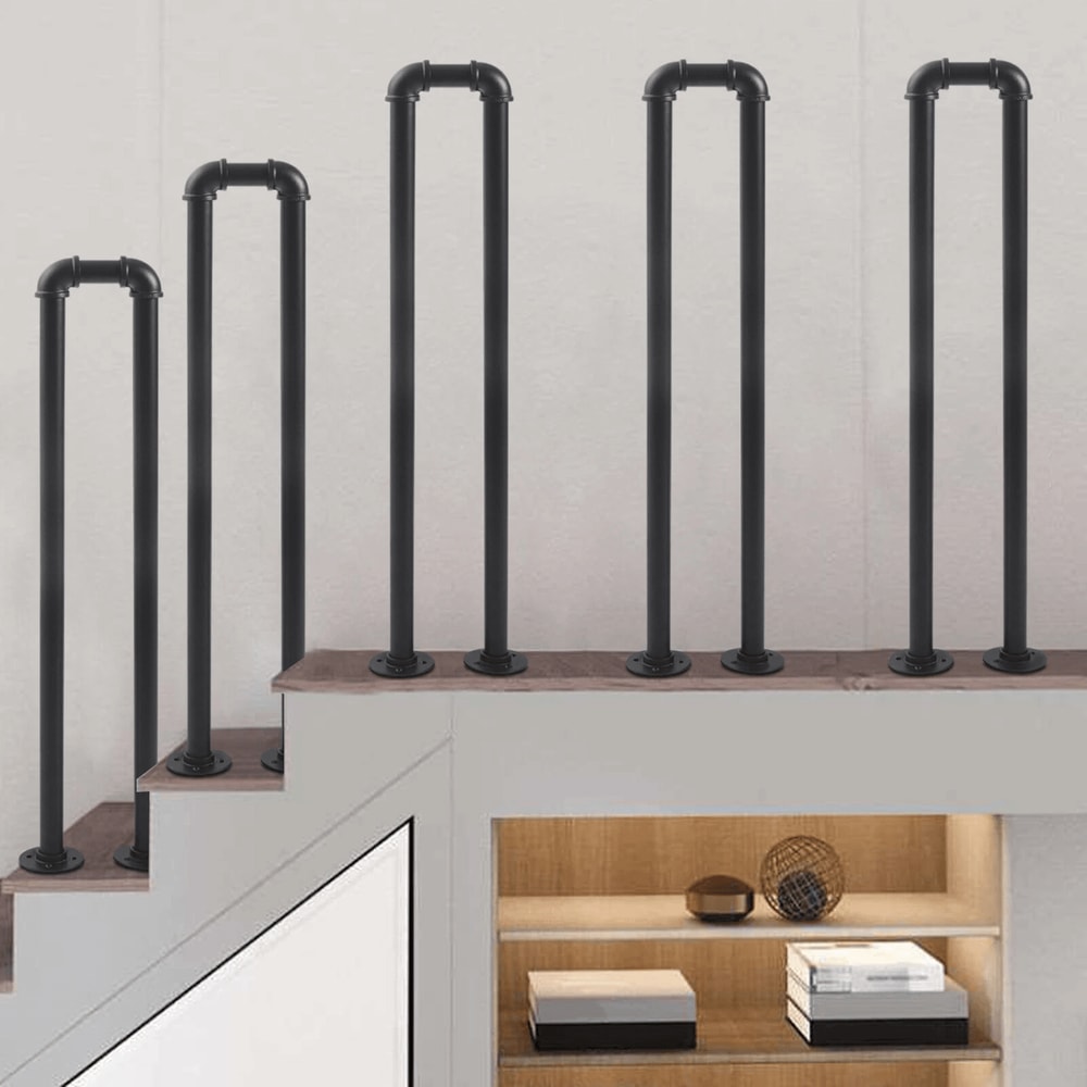 Matte Black U Shaped Stair Handrail Wall Mounted Safety Support Rail 8