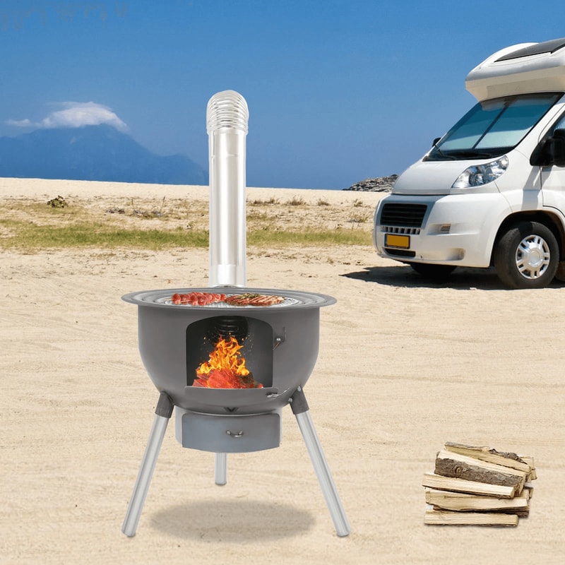 Portable Wood Stove Camping Wood Burning Stove With Chimney Pipe For Outdoor BBQ 2