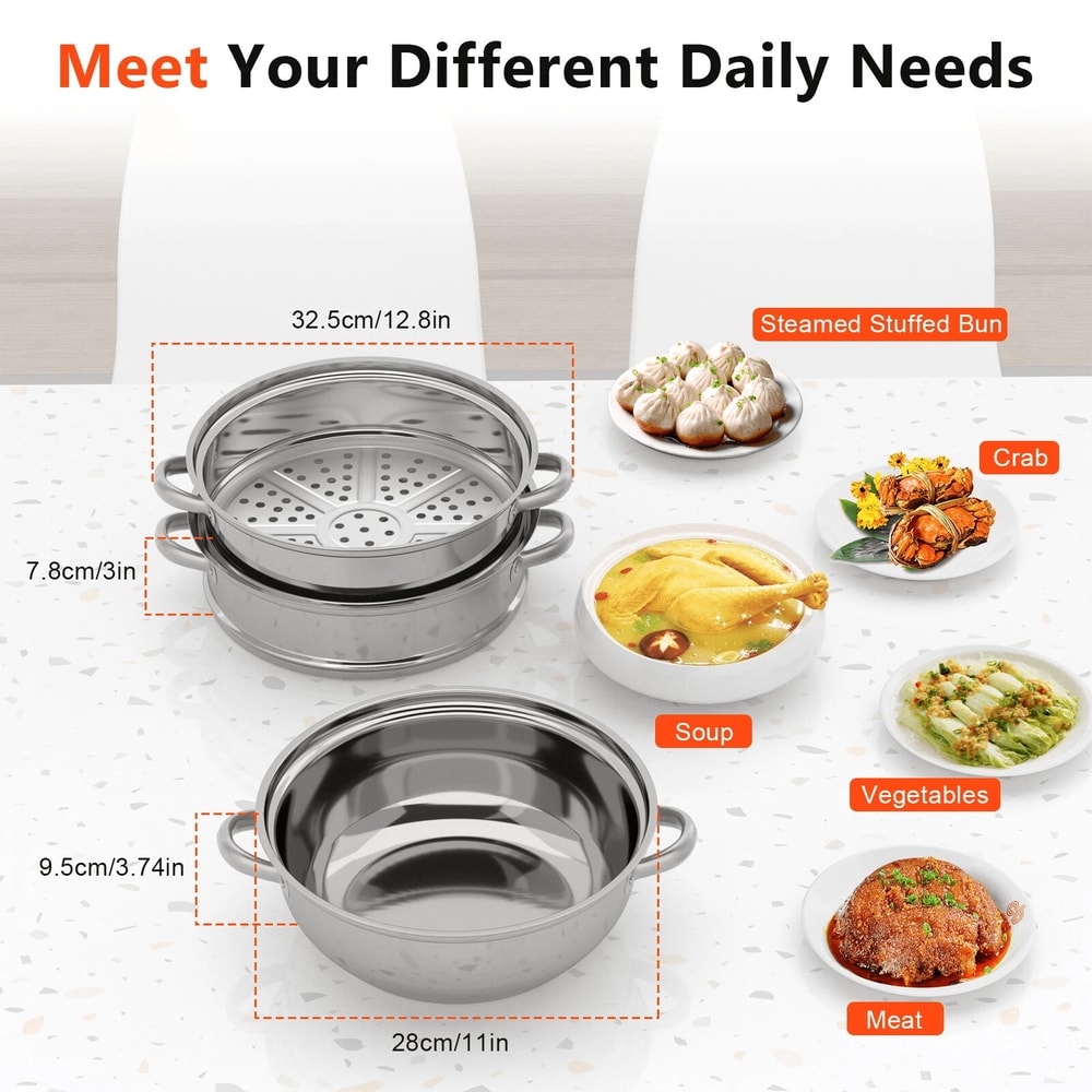 Steamer Pot Stainless Steel Vegetable Cooker For Rice Noodles And Healthy Meals 13