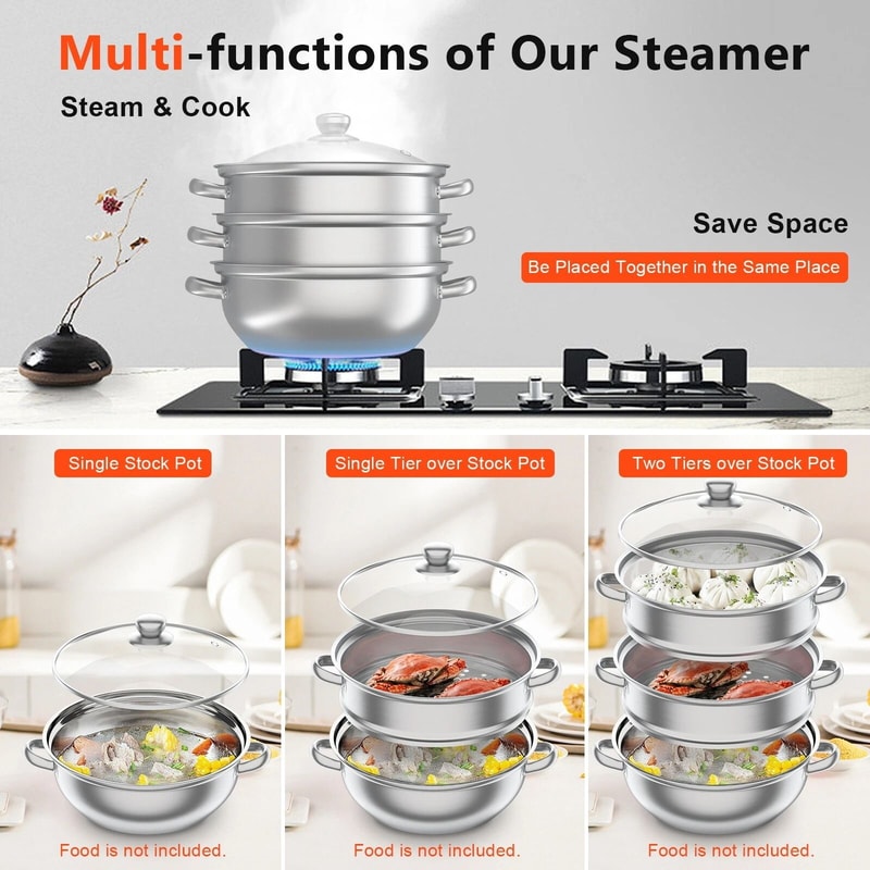 Steamer Pot Stainless Steel Vegetable Cooker For Rice Noodles And Healthy Meals 10