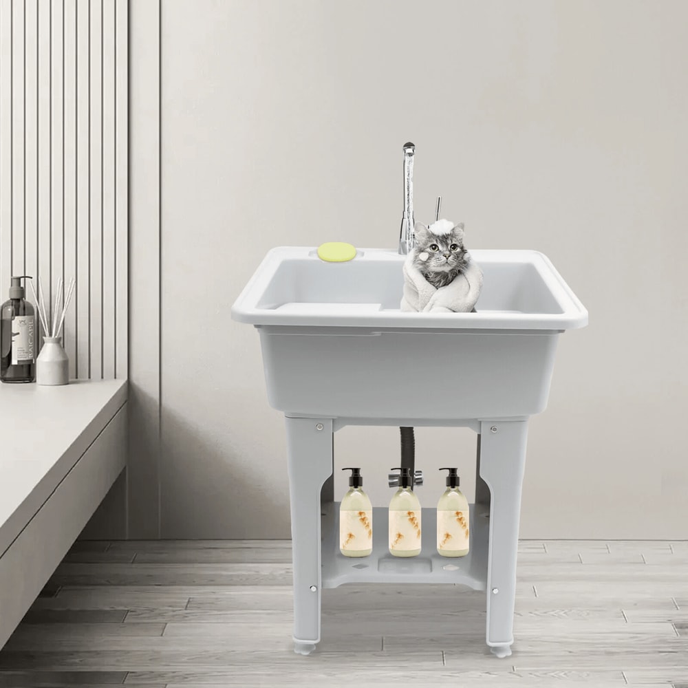 Freestanding Utility Sink Laundry Tub With Faucet For Garage Basement Laundry Room 0