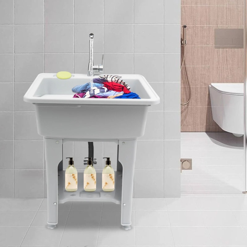 Freestanding Utility Sink Laundry Tub With Faucet For Garage Basement Laundry Room 8