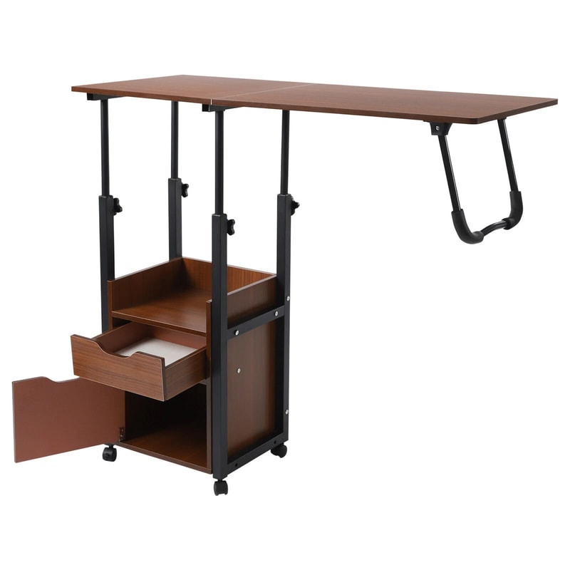 Folding Overbed Laptop Table With Wheels And Drawer For Bedside Work 13