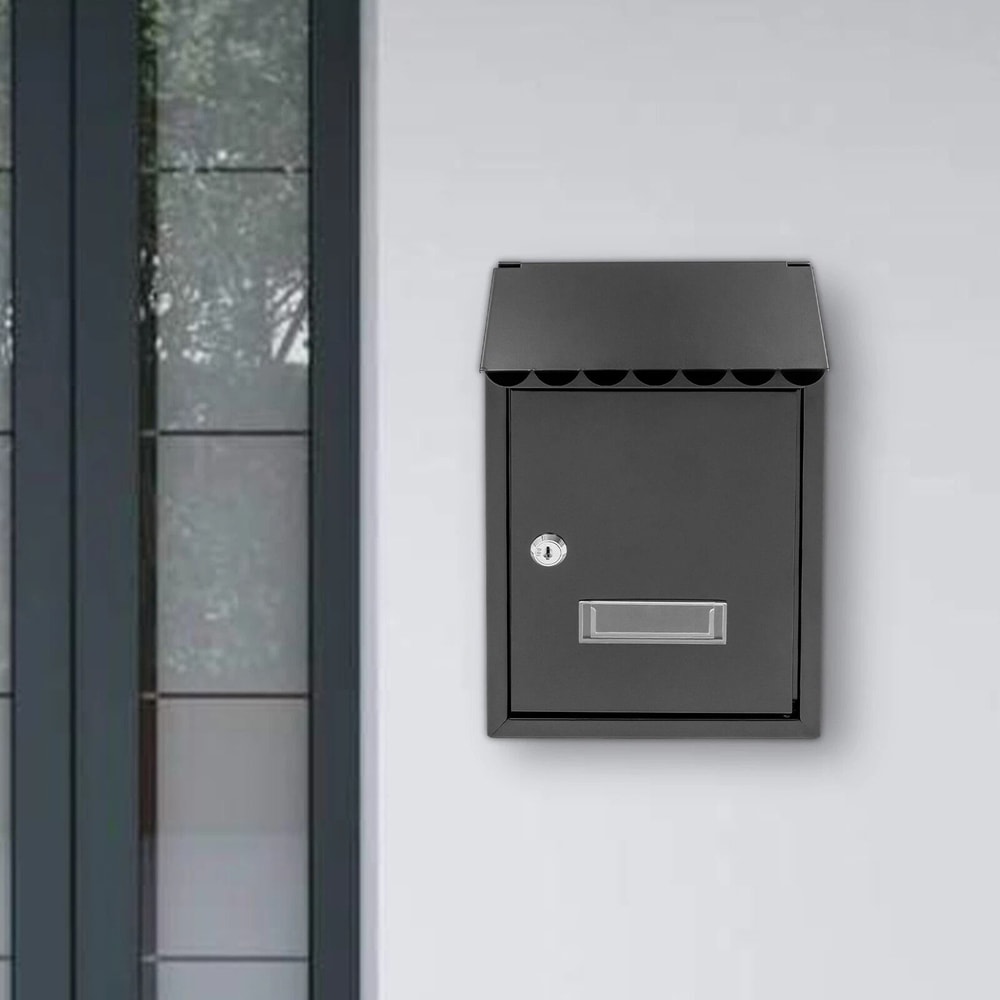 Modern Black Wall Mounted Locking Mailbox Waterproof Outdoor Drop Box 2