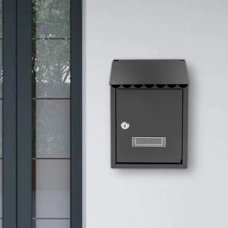 Modern Black Wall Mounted Locking Mailbox Waterproof Outdoor Drop Box 2