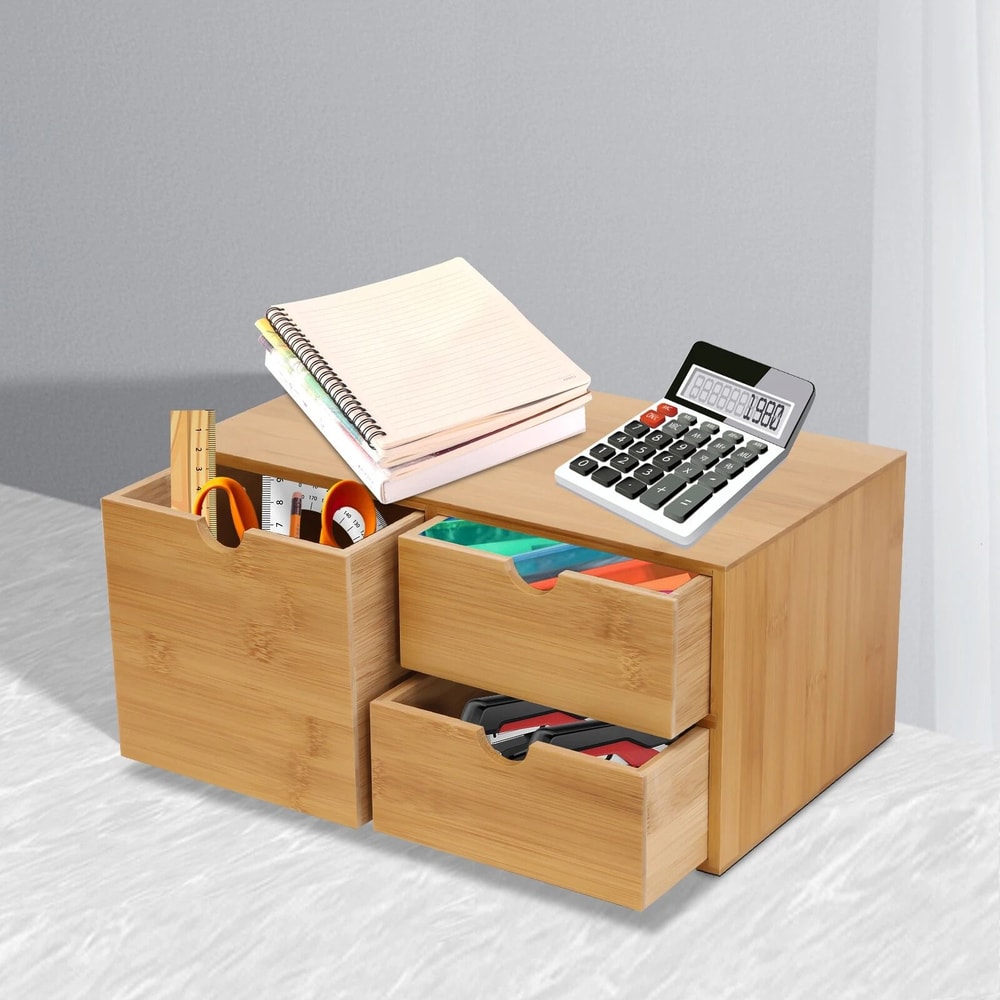 Bamboo Desk Organizer With Drawers For Desktop Storage 3