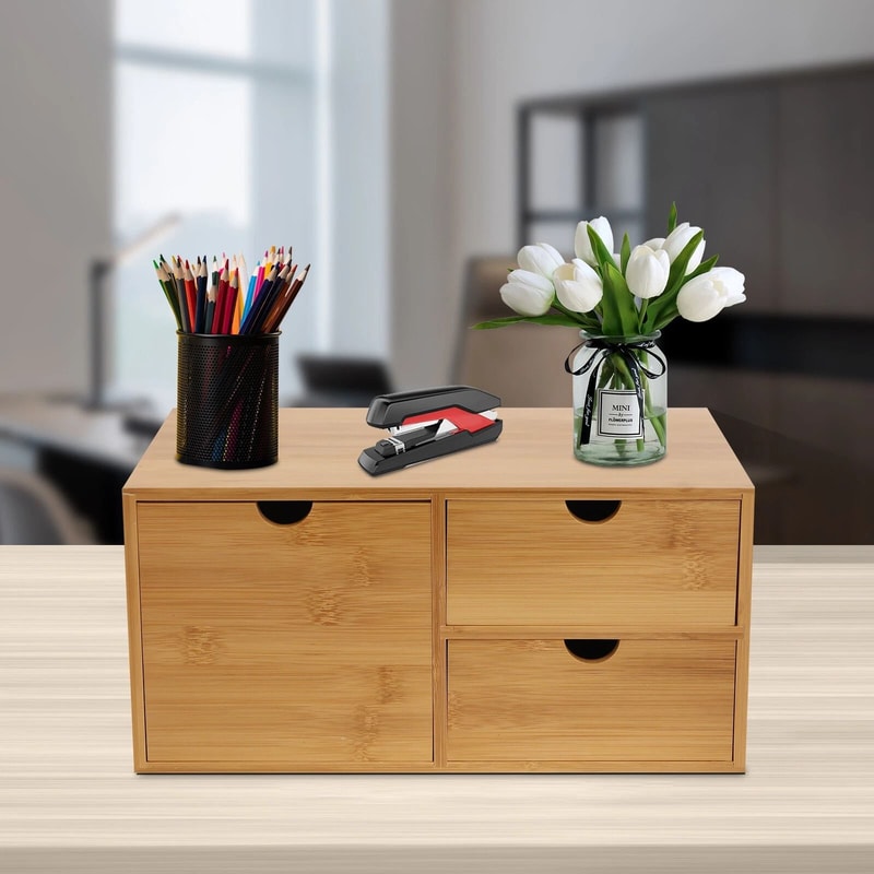 Bamboo Desk Organizer With Drawers For Desktop Storage 14