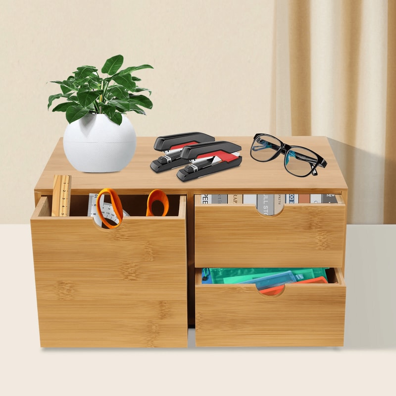 Bamboo Desk Organizer With Drawers For Desktop Storage 15