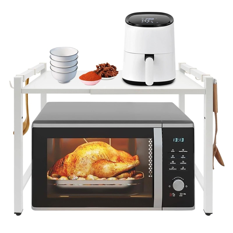 Extendable Microwave Oven Rack Adjustable White Countertop Stand 2