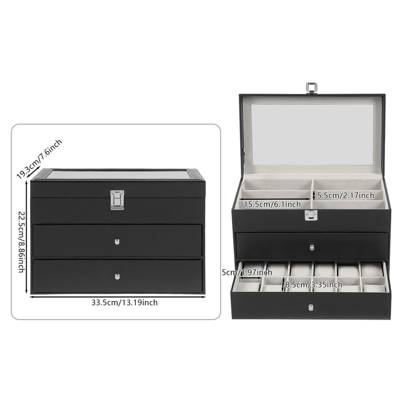 Slot Watch And Glasses Display Box With Glass Lid Tier Organizer 19