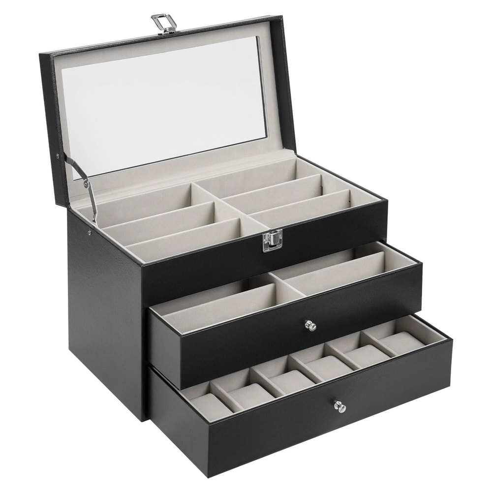 Slot Watch And Glasses Display Box With Glass Lid Tier Organizer 4