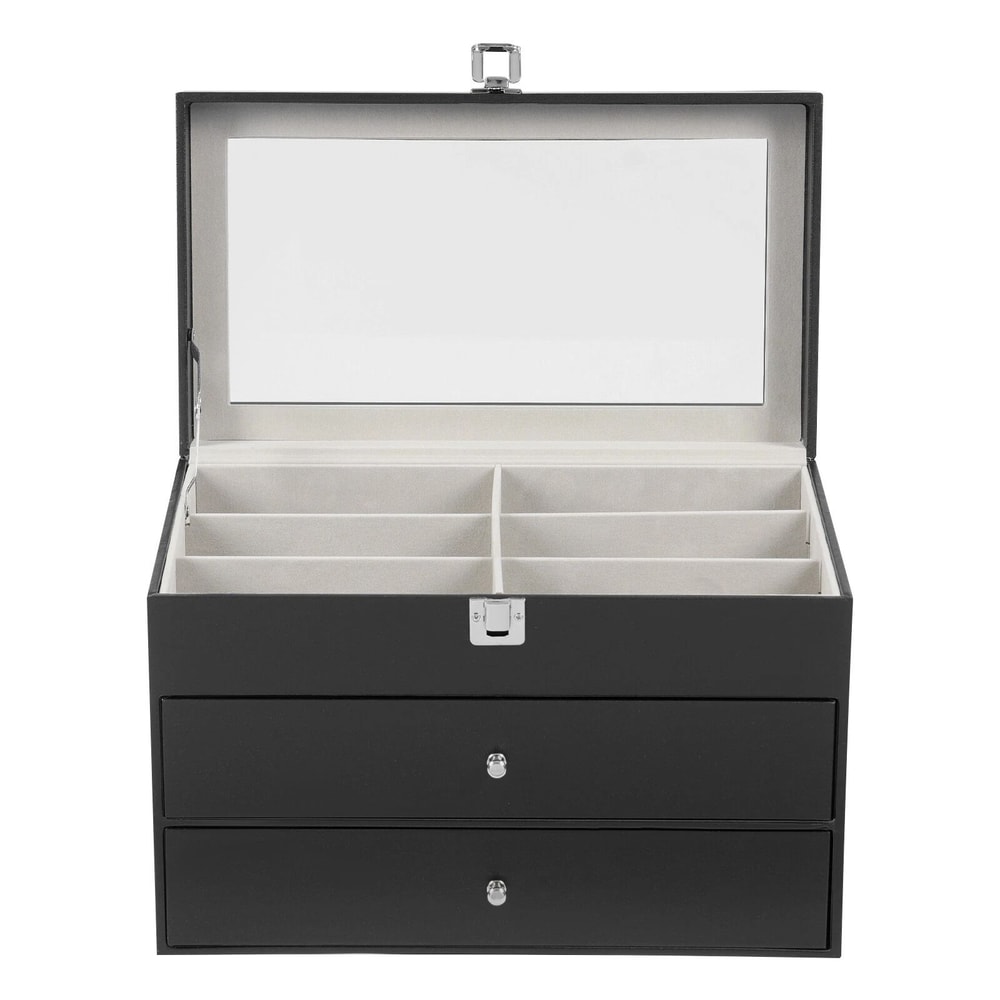 Slot Watch And Glasses Display Box With Glass Lid Tier Organizer 7