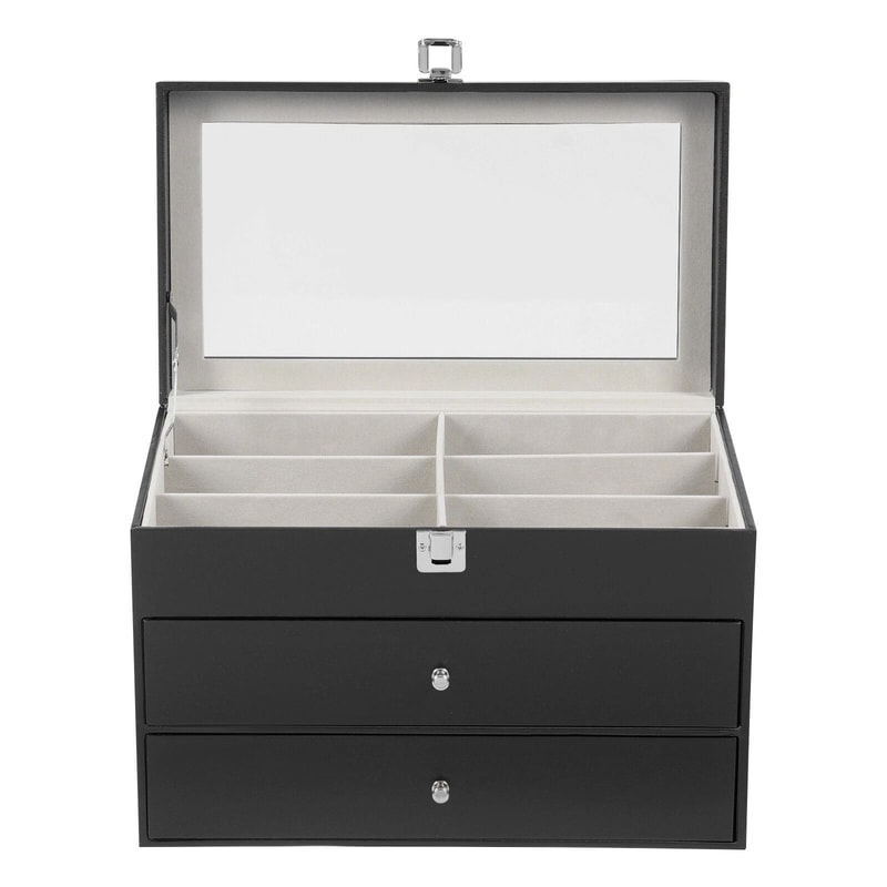 Slot Watch And Glasses Display Box With Glass Lid Tier Organizer 7