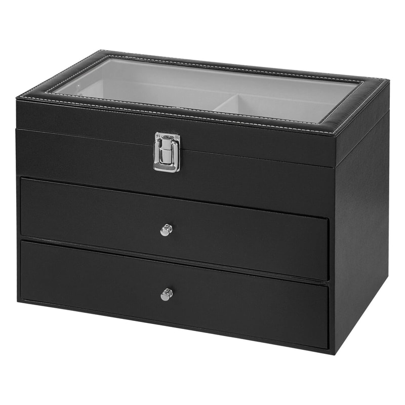 Slot Watch And Glasses Display Box With Glass Lid Tier Organizer 13